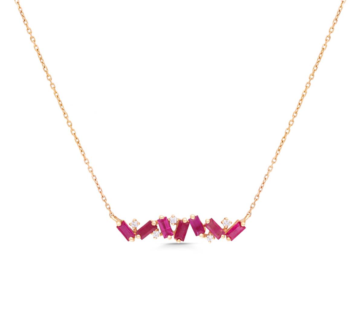 Baguette ruby scattered and diamond pendant