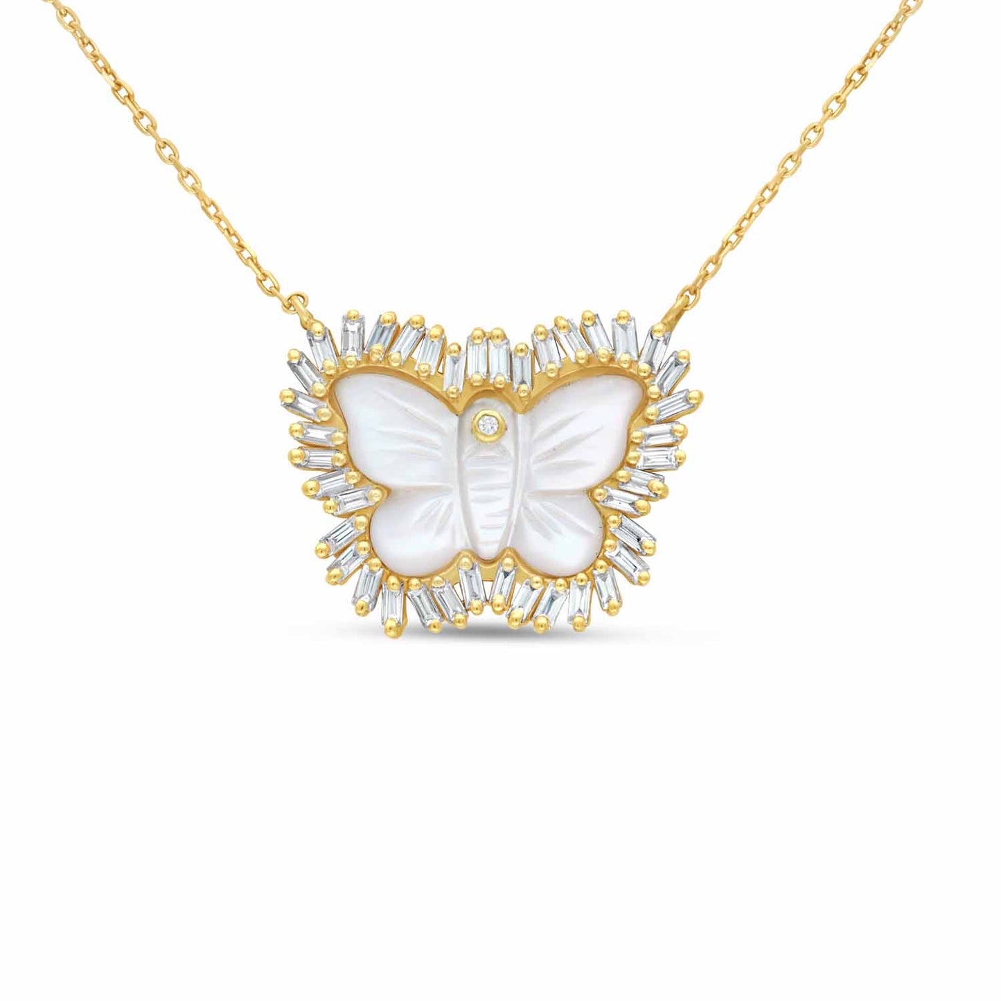 Butterfly baguette mother of pearl diamond pendant