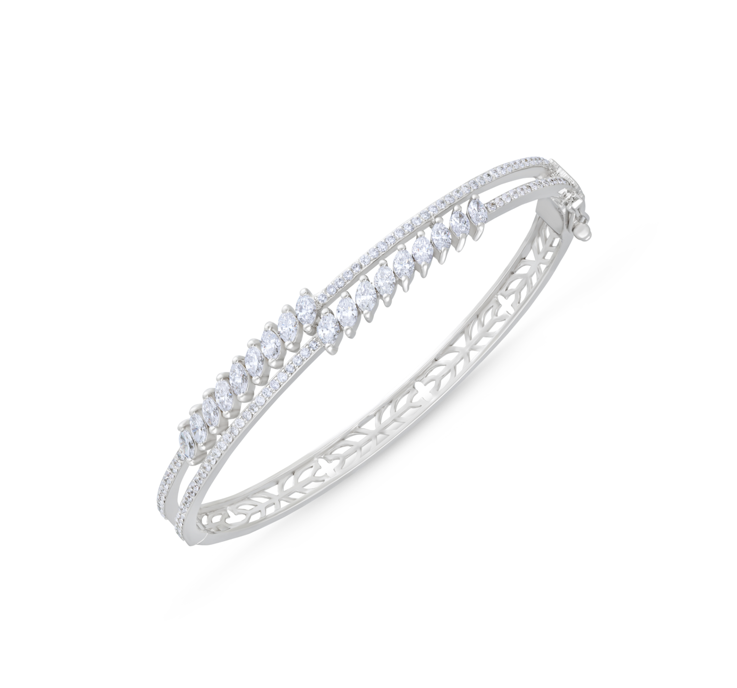 White gold double line pear and round diamond bracelet