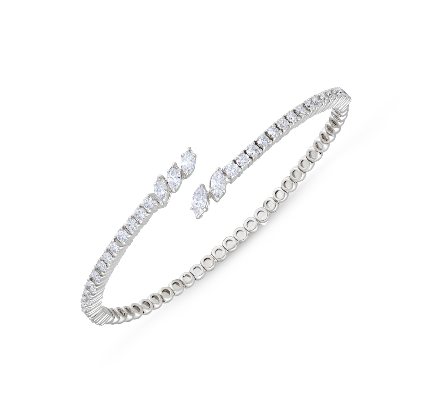 White gold open middle flexible marquise diamond bracelet
