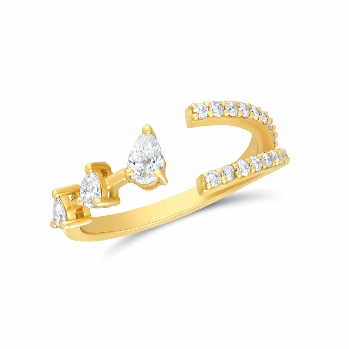 Pear shape three line diamond ring