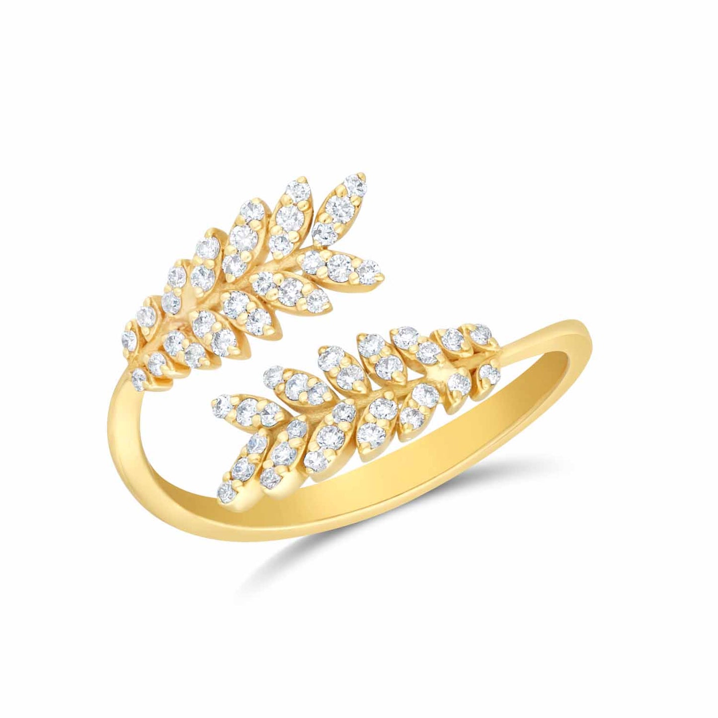 Yellow gold leaf diamond ring