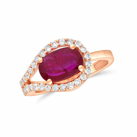 Ruby oval line diamond ring