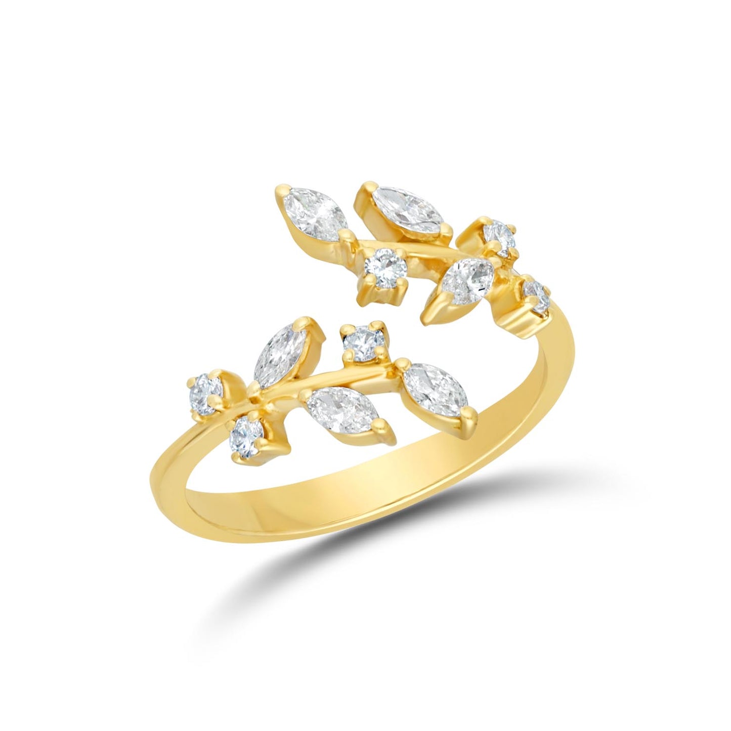 Open leaf design diamond ring