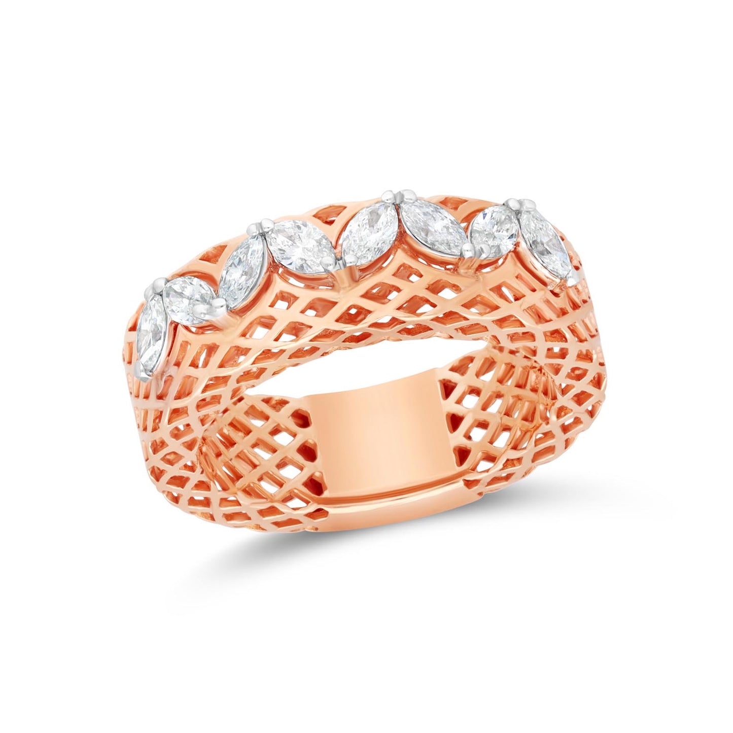 Alternate marquise laser cut gold diamond ring