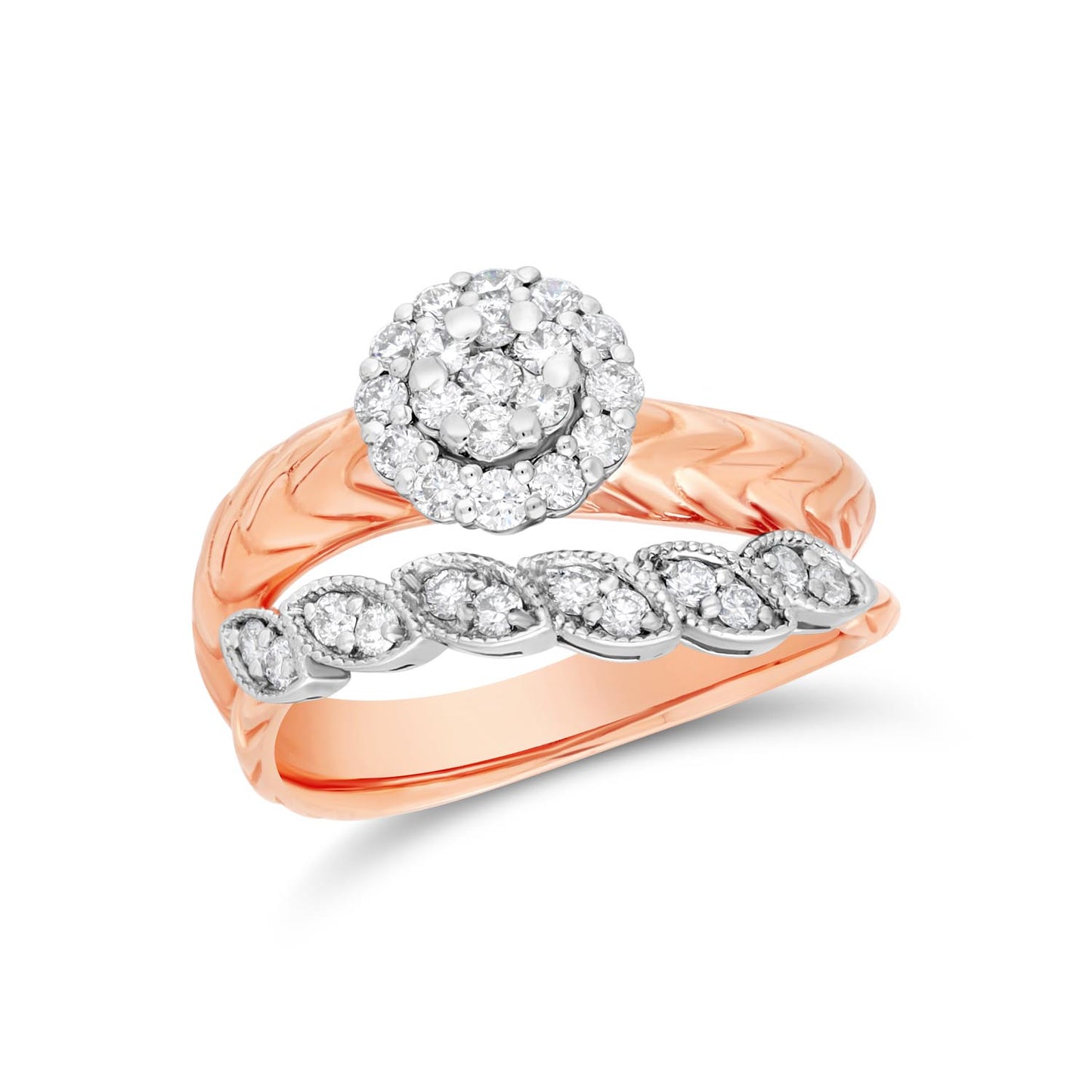 Two line marquise flower diamond ring