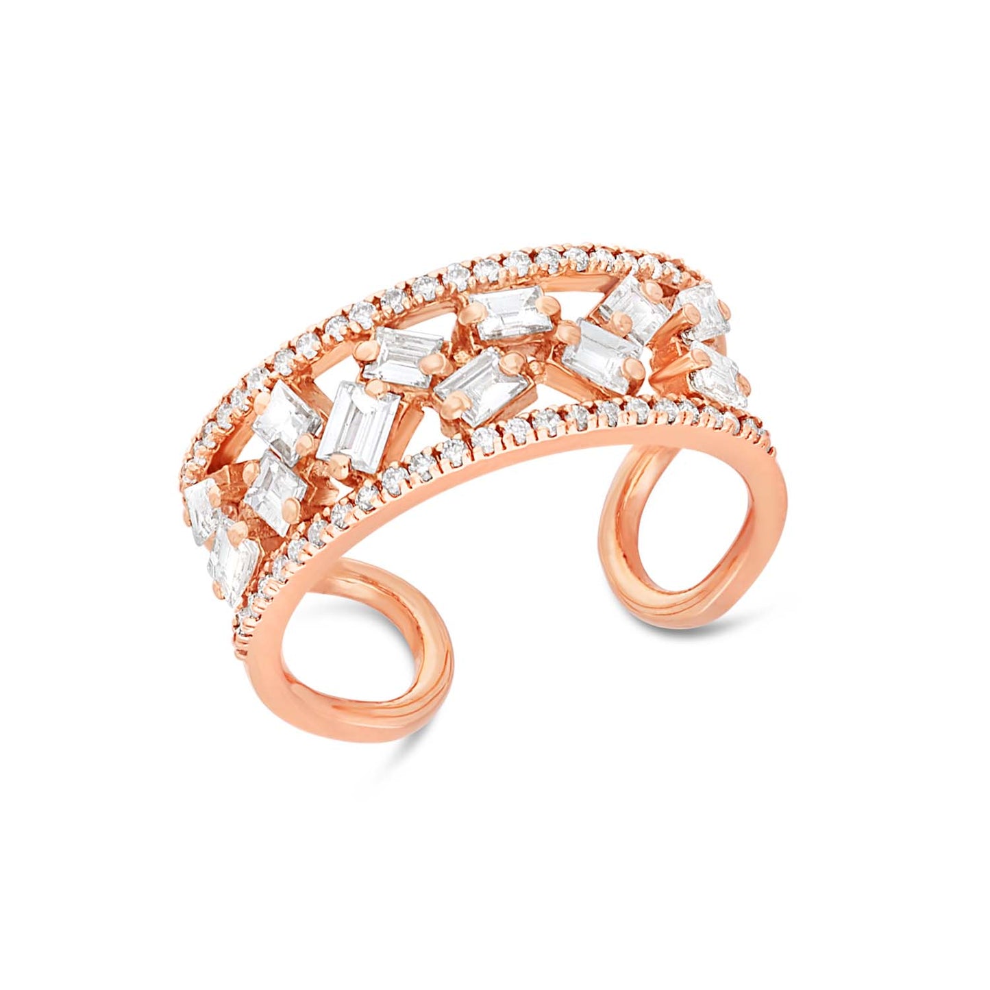 Baguette two line bottom open diamond ring