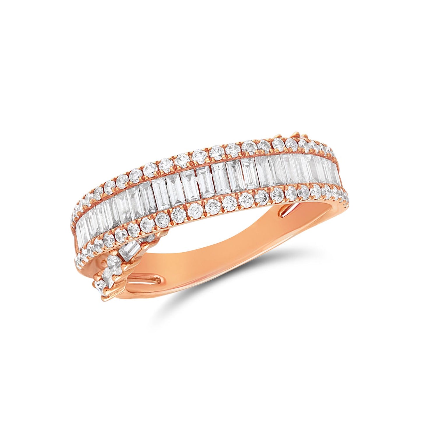 Elevated baguette two line diamond ring