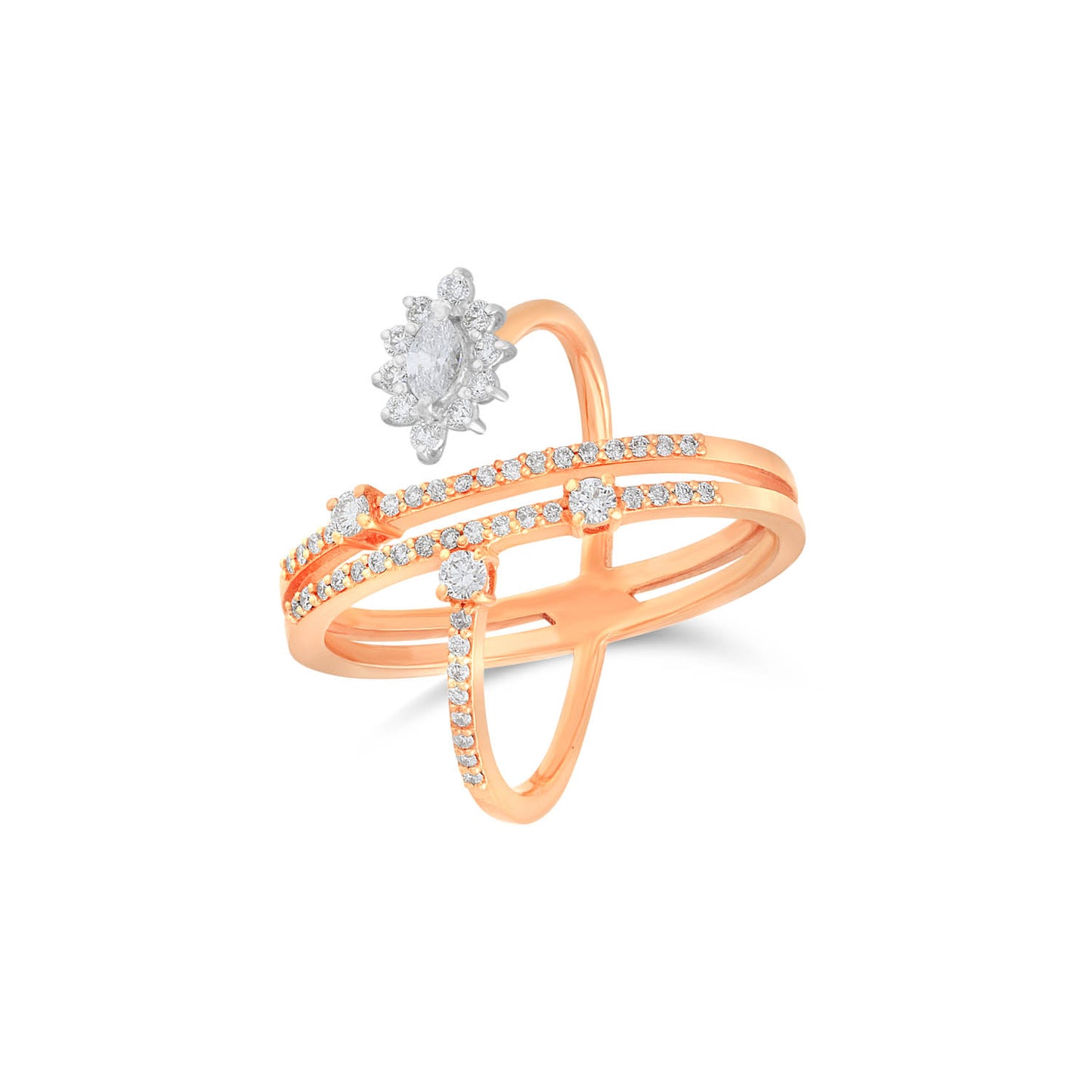 X shape two line flower diamond ring