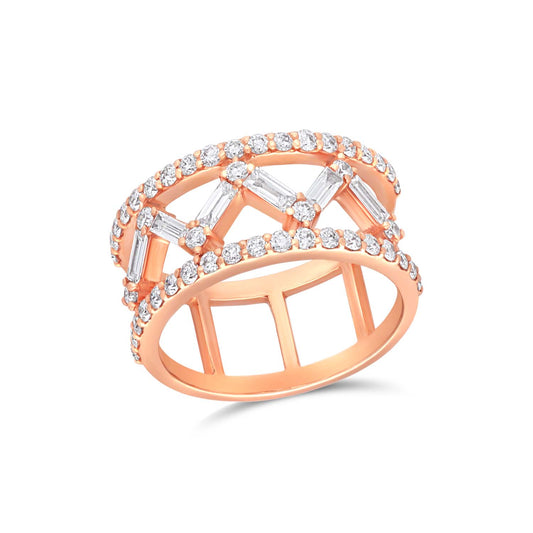 Double line zig zag diamond ring