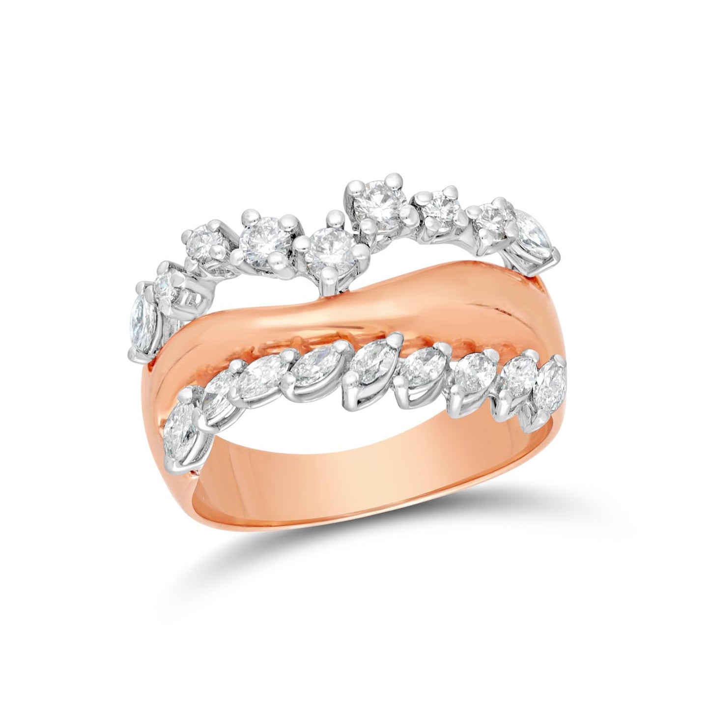 Parallel double line marquise and round shape diamond ring