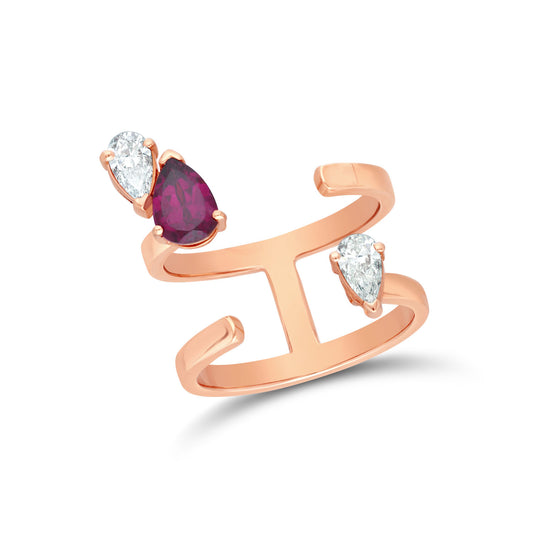 Rhodolite pear shape diamond ring