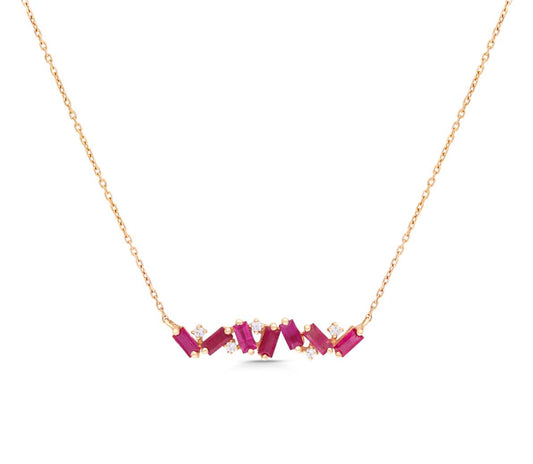 Baguette ruby scattered and diamond pendant