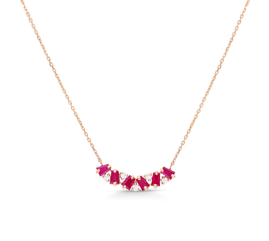 Baguette ruby scattered diamond pendant