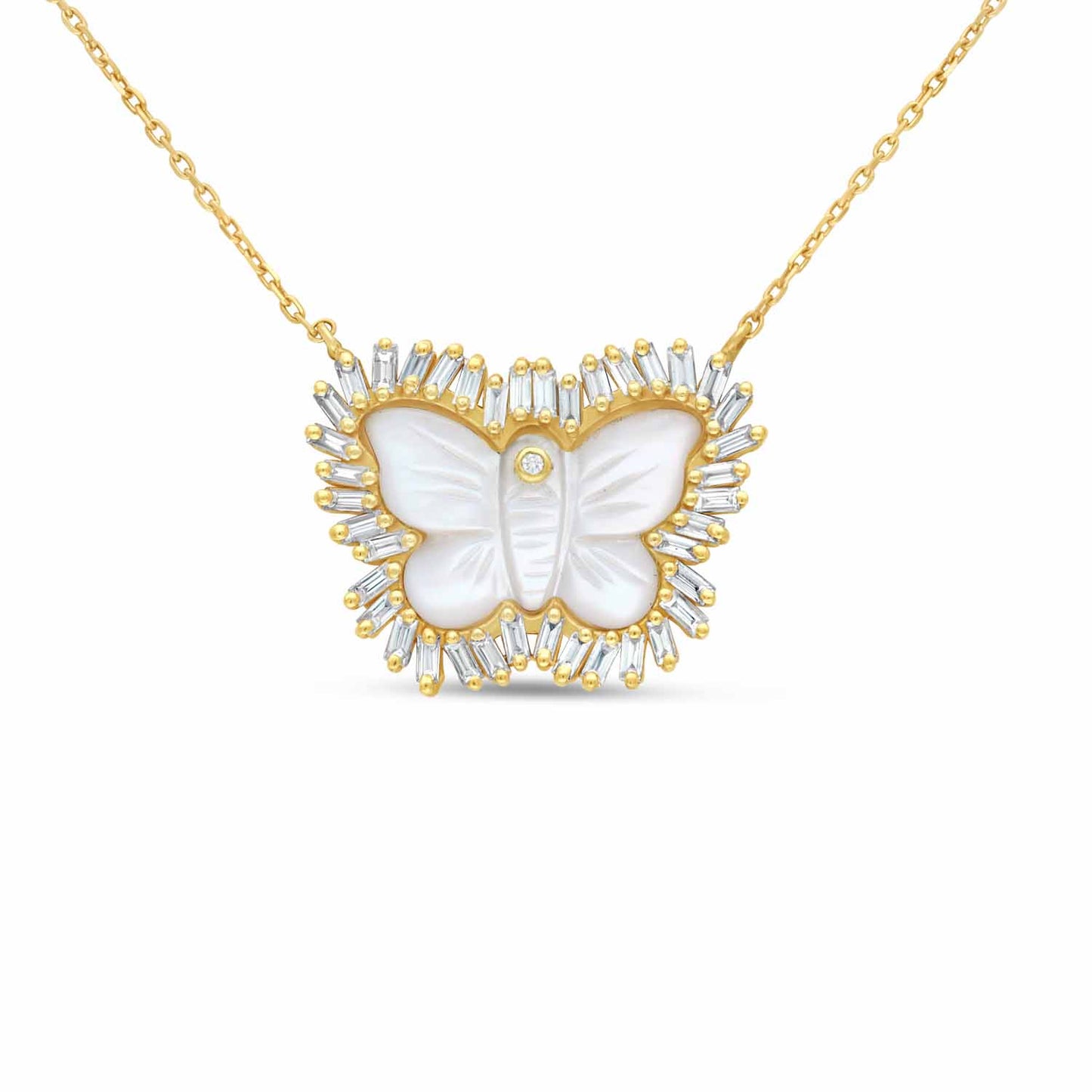 Butterfly baguette mother of pearl diamond pendant