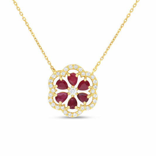 Ruby flower diamond pendant