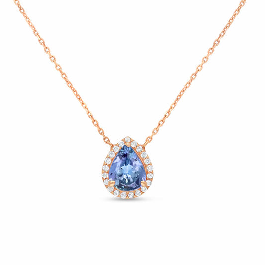 Pear shape tanzanite and diamond pendant