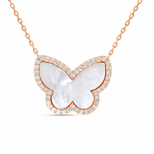 Butterfly mother of pearl diamond pendant