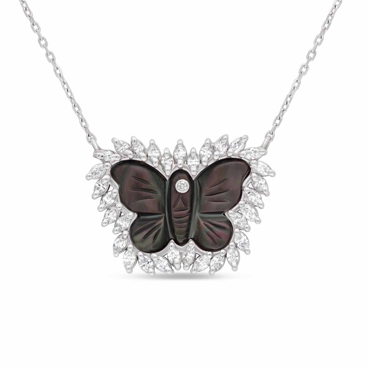 Butterfly baguette dark mother of pearl diamond pendant