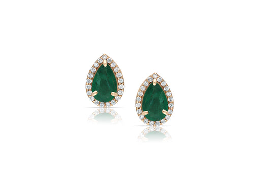 Pear shape emerald frame stud earrings