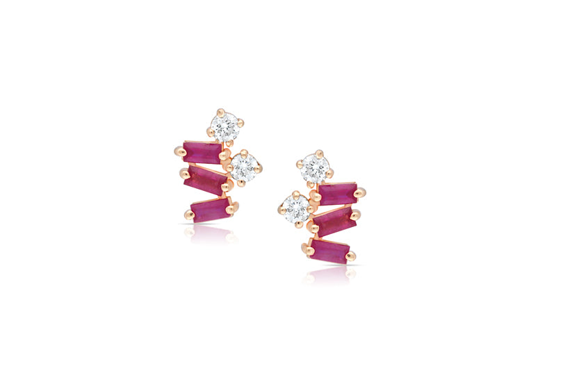 Scattered ruby and diamond stud earring