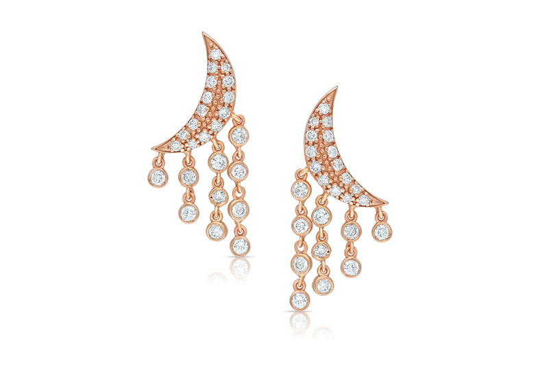 Dangling moon diamond earring