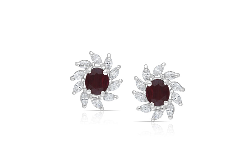 Ruby and marquise diamond spiral stud earring