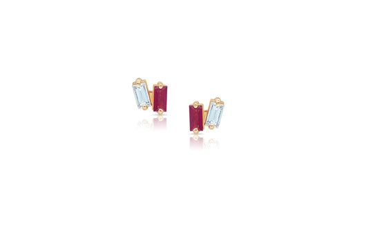 Ruby and diamond baguette stud earring