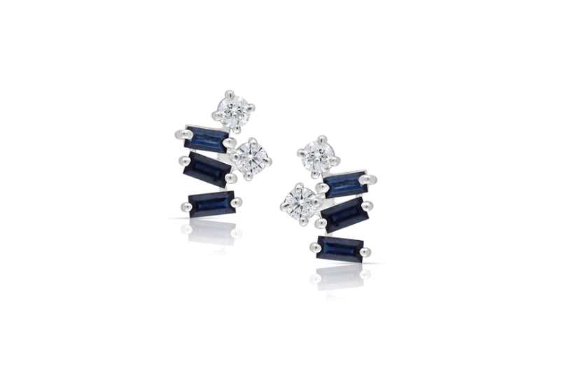 Scattered saphire and diamond stud earring