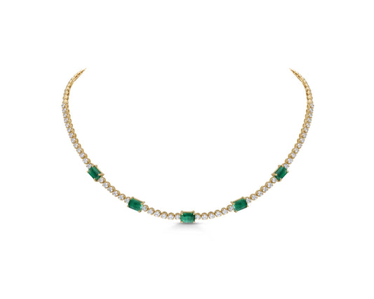 Emerald single line diamond choker pendant