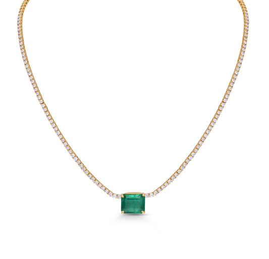 Emerald single line diamond pendant