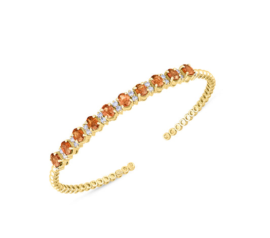 Orange saphire and diamond gold bracelet