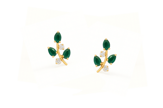 Leaf design Emerald diamond earring