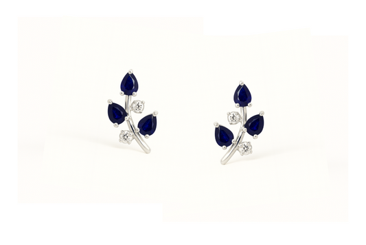 Leaf design sapphire diamond earring