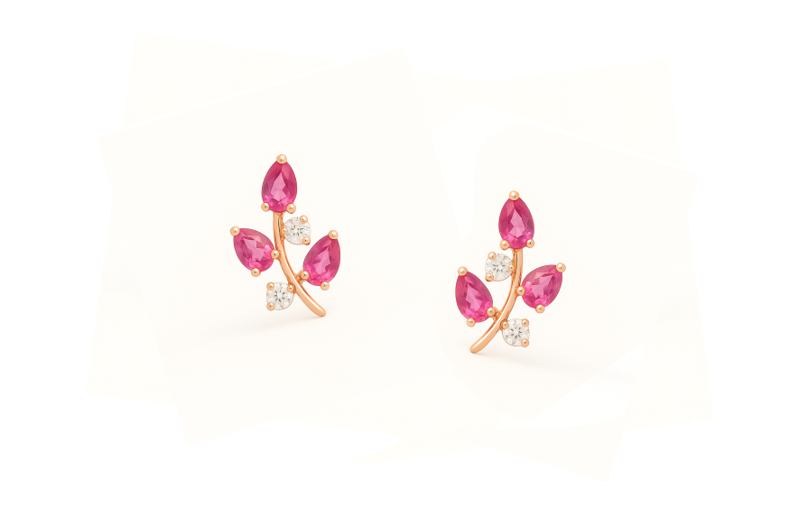 Leaf design Pink Sapphire diamond earring