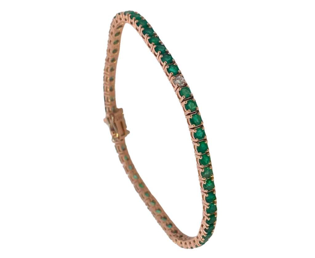 Rose gold emerald diamond tennis bracelet