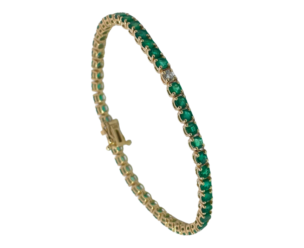 Yellow gold emerald diamond classic setting tennis bracelet