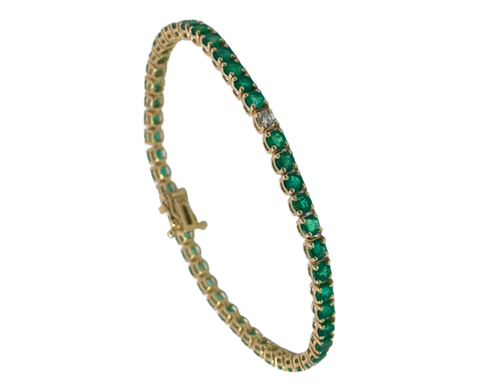 Yellow gold emerald diamond classic setting tennis bracelet