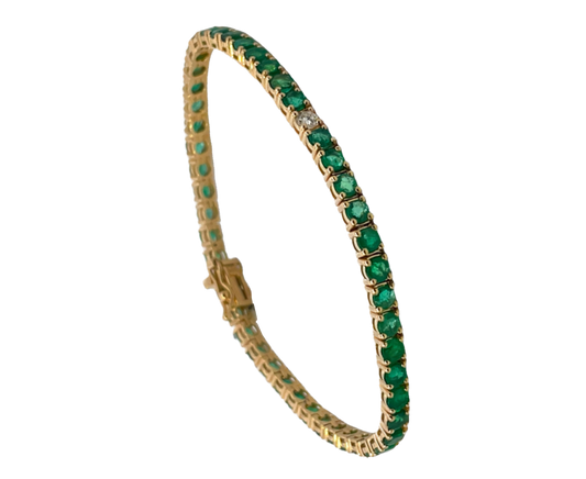 Yellow gold emerald diamond tennis bracelet