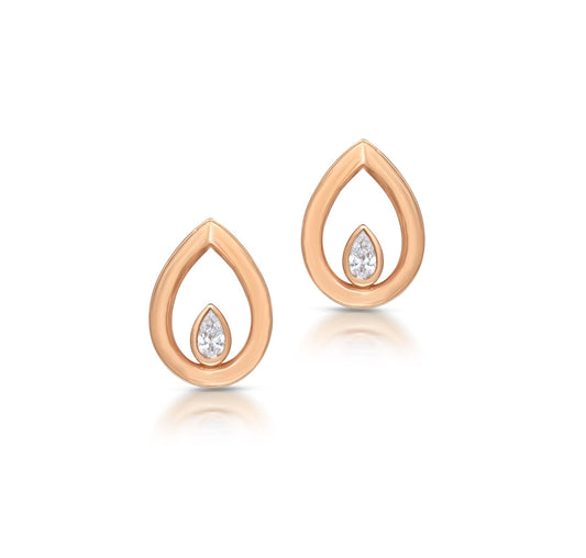 Pear shape enlarged frame diamond stud earring