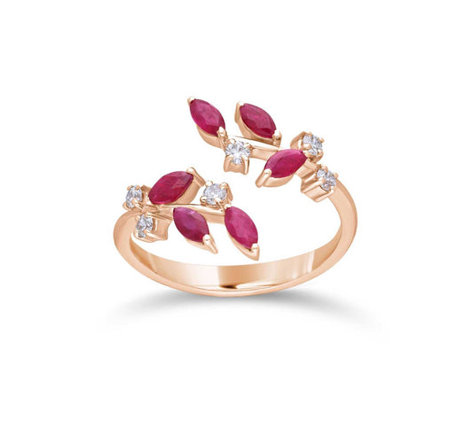 Ruby tree branch diamond ring