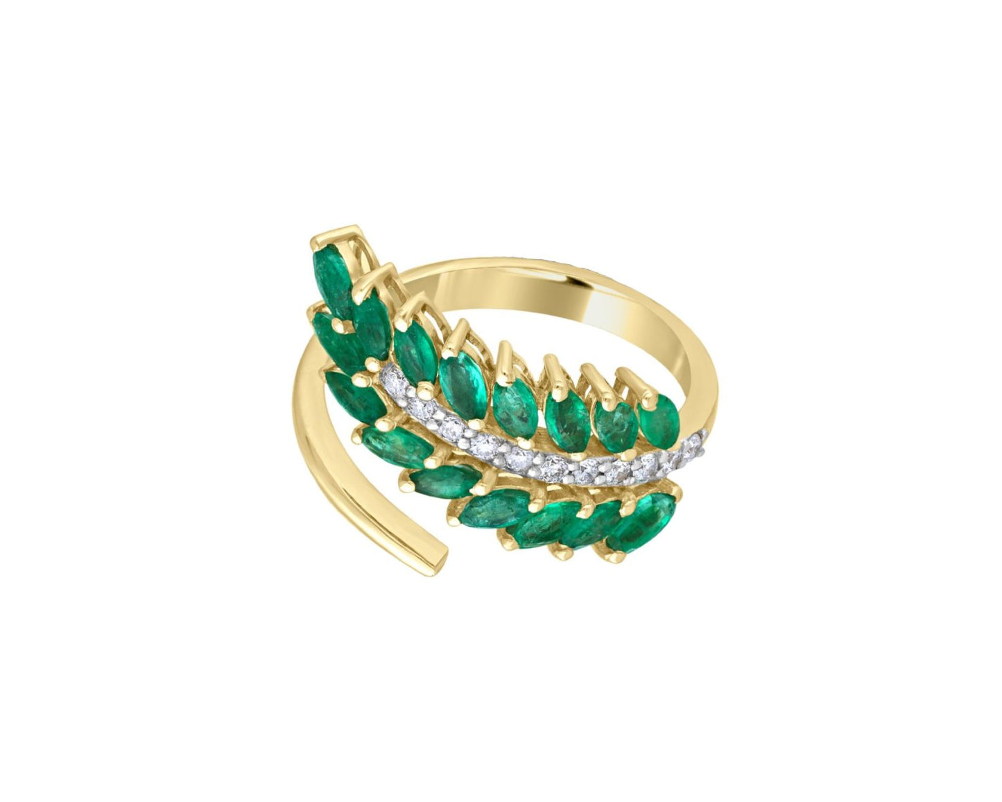 Emerald leaf branch diamond ring