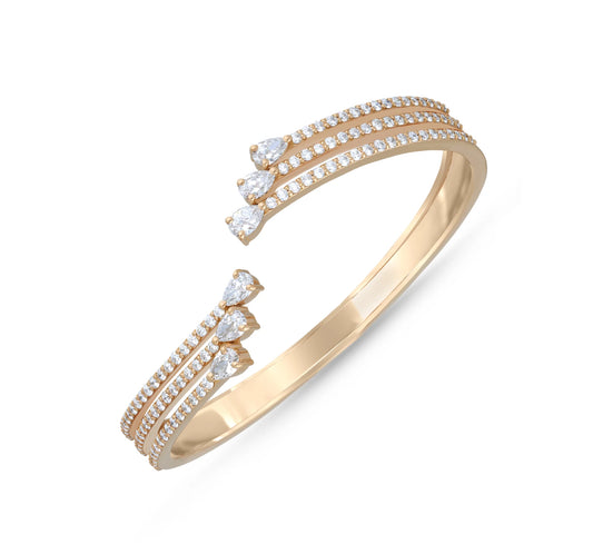 Open pear shape three line diamond bracelet