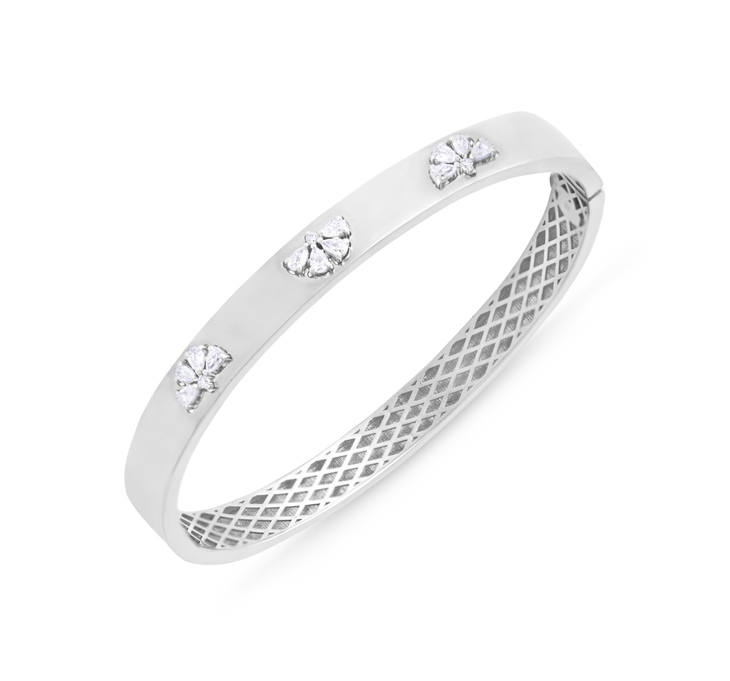 White gold smooth half flower diamond bracelet