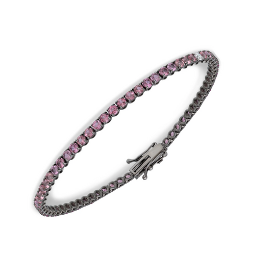 Rodium white gold pink saphire diamond tennis bracelet