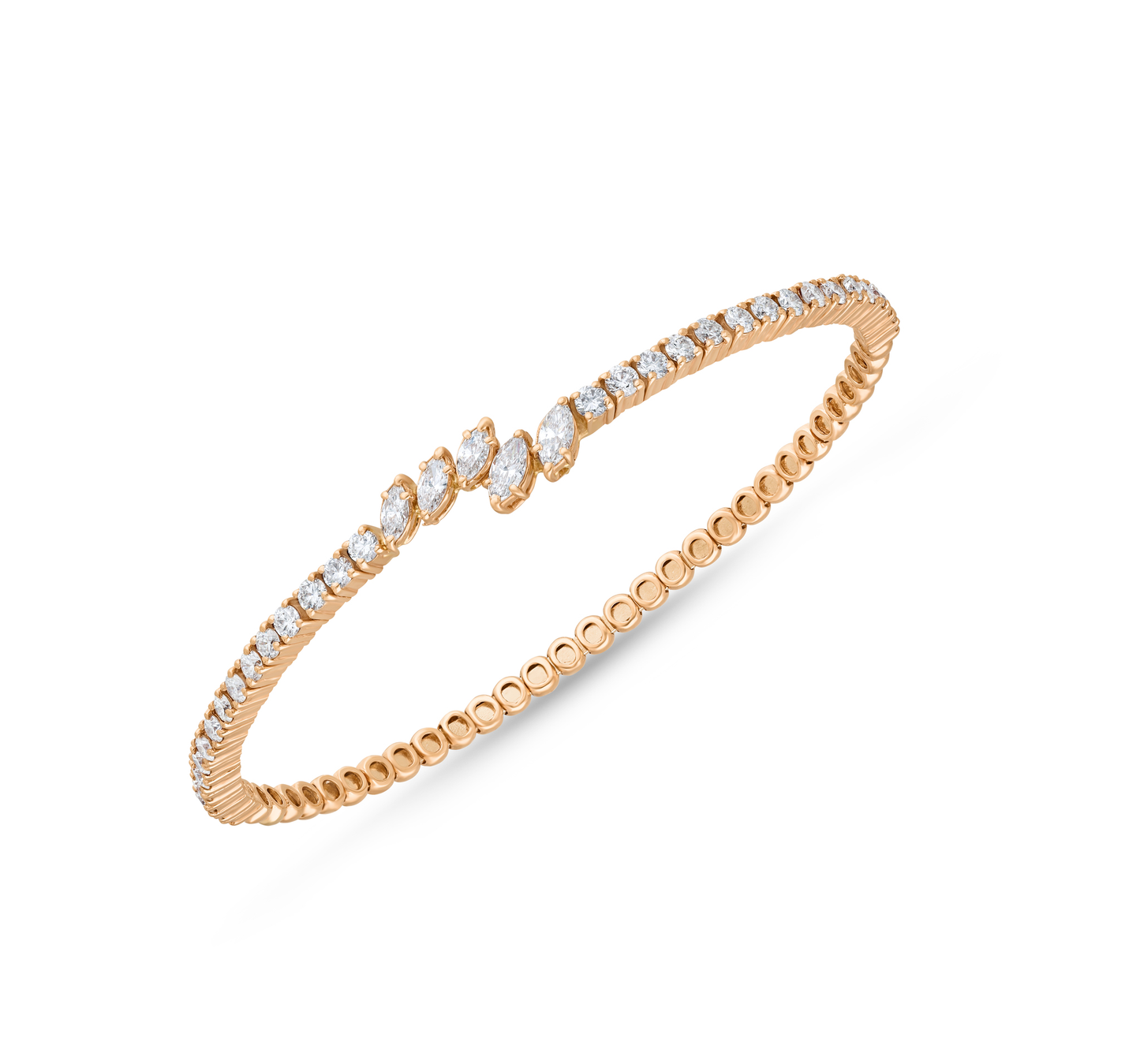 Rose gold open middle flexible marquise diamond bracelet