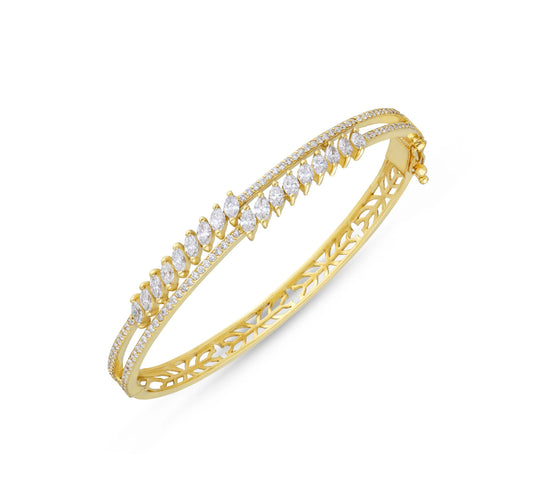 Yellow gold double line marquise and round diamond bracelet