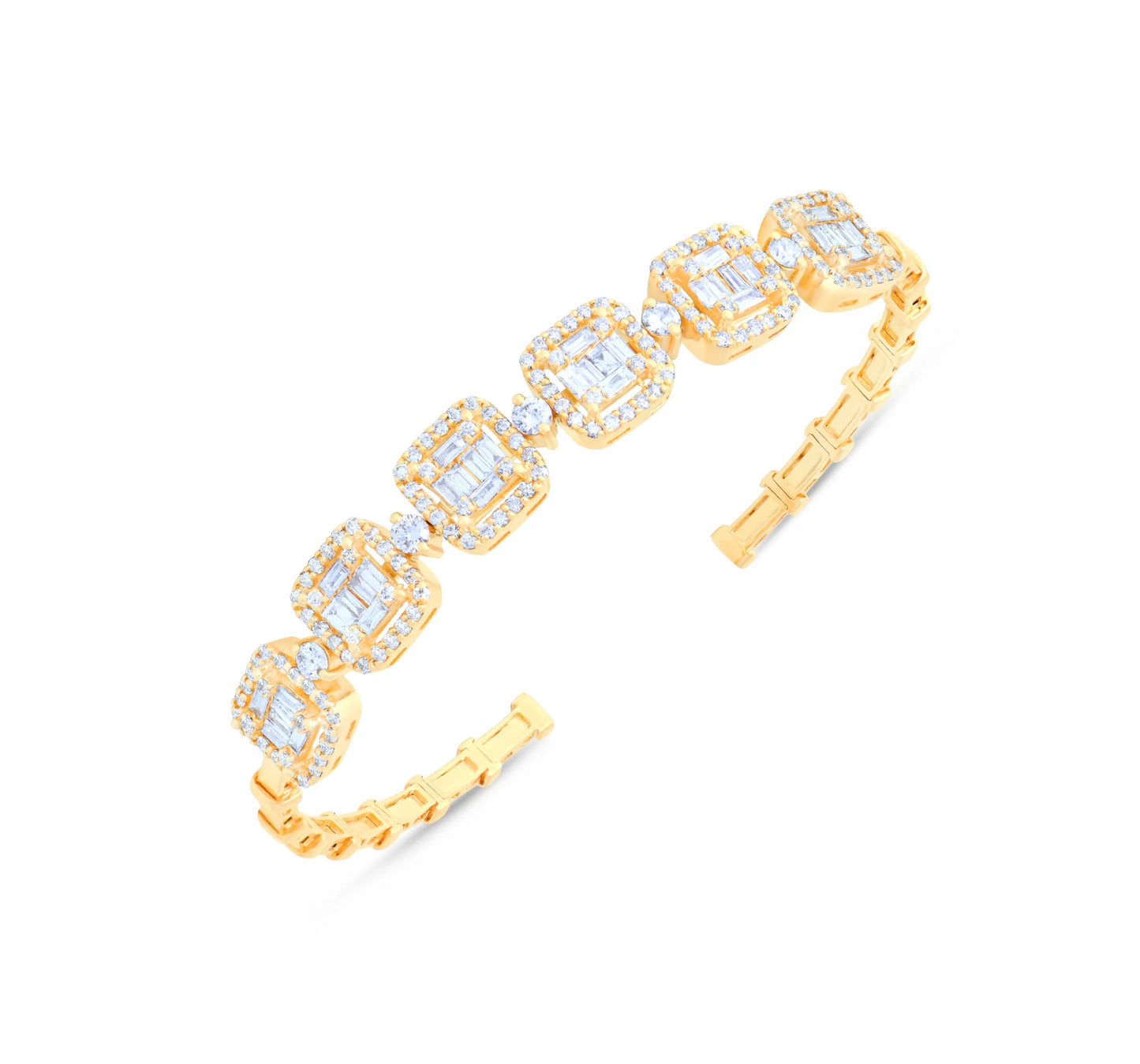 Yellow gold square shape flexible diamond bracelet