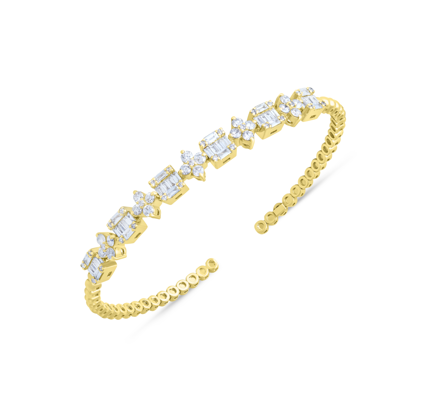 Yellow gold flower and cube diamond bracelet