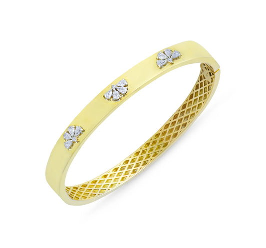 Yellow gold smooth half flower diamond bracelet